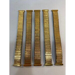 Vintage Watch Band 17mm Gold Tone Stainless Steel Expansion NOS Unused Lot of 5